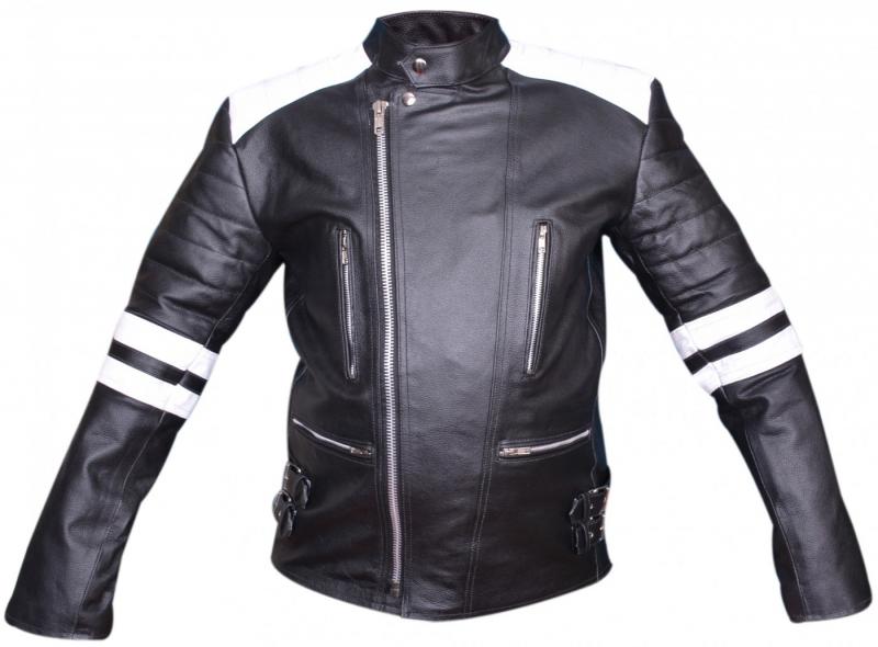 Motorcycle jacket Oldschool Retro leather jacket made from cowhide jacket black / white